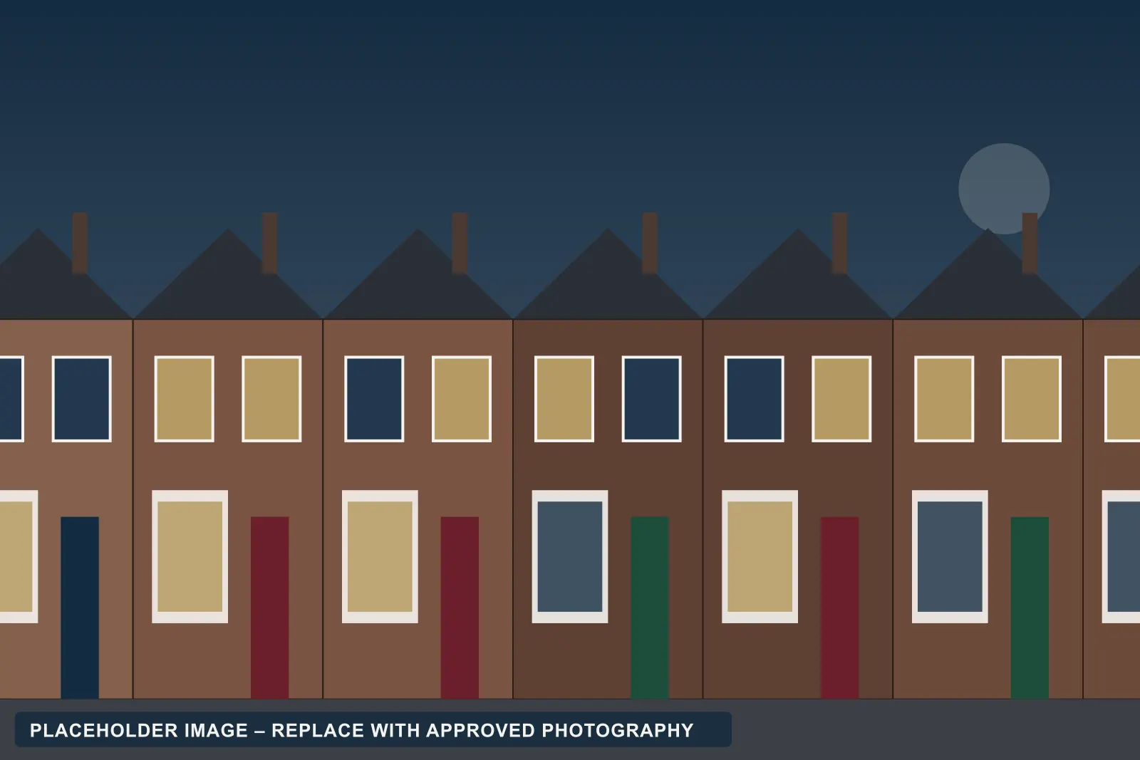 Placeholder illustration of a row of UK terraced houses representing buy-to-let property